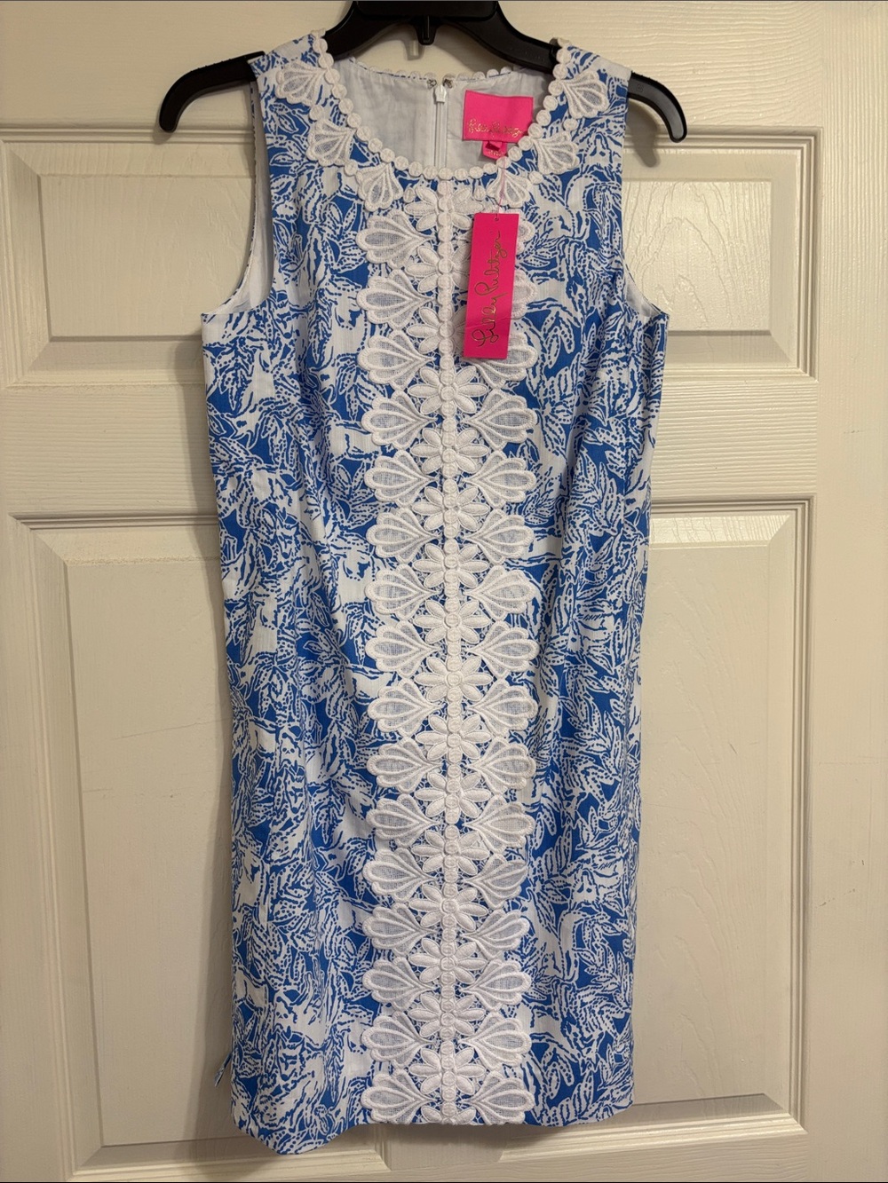 Lilly Pulitzer Blue & White Sleeveless Lace-Trim Shift Dress